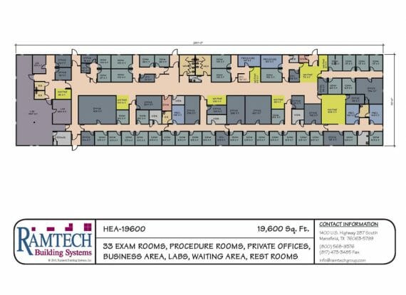 33 exam rooms, procedure rooms, private offices floor plan